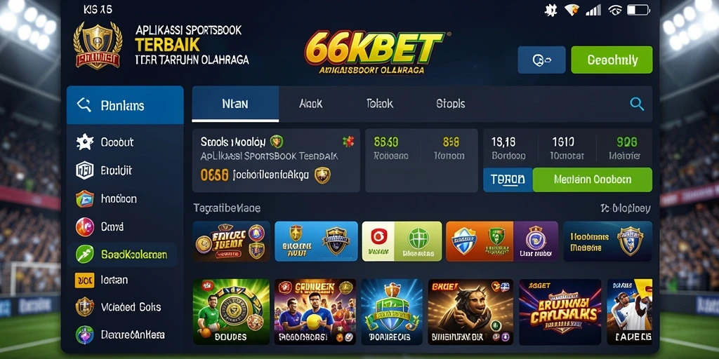 Tampilan antarmuka aplikasi 66KBET dengan opsi taruhan olahraga.