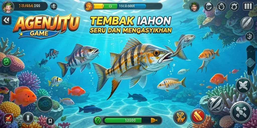 Gameplay AGENJITU menunjukkan aksi menembak ikan yang seru.