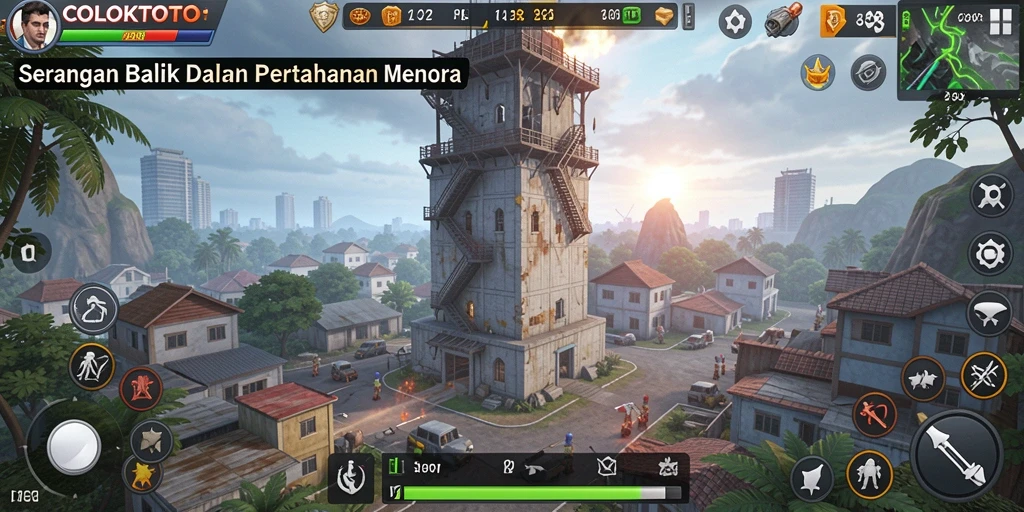 Tampilan menarik dari gameplay serangan menara di COLOKTOTO.