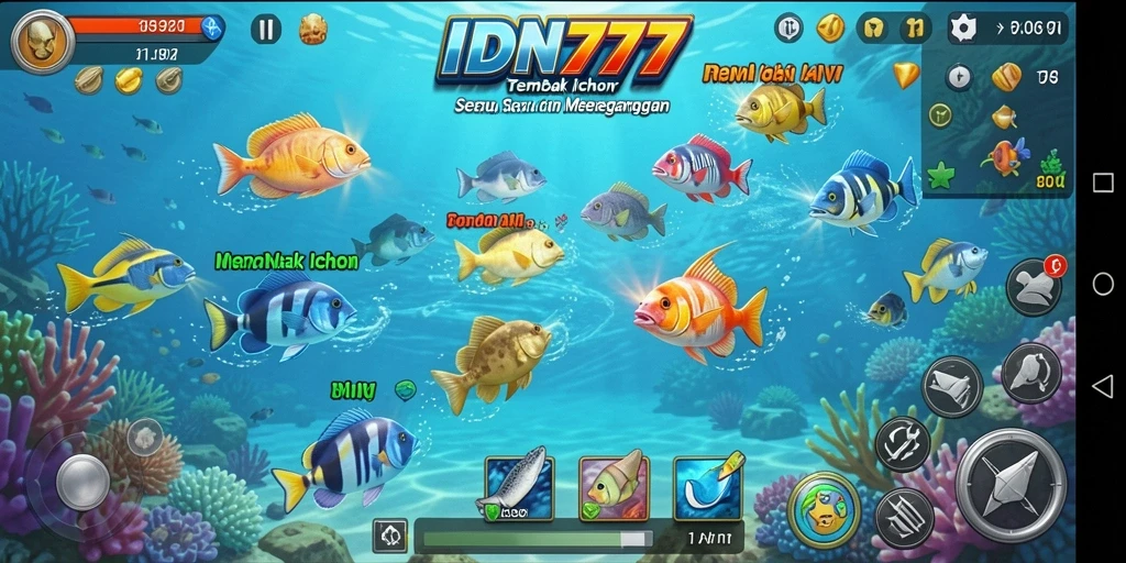 Screenshot permainan IDN777 yang menampilkan aksi seru menembak ikan.