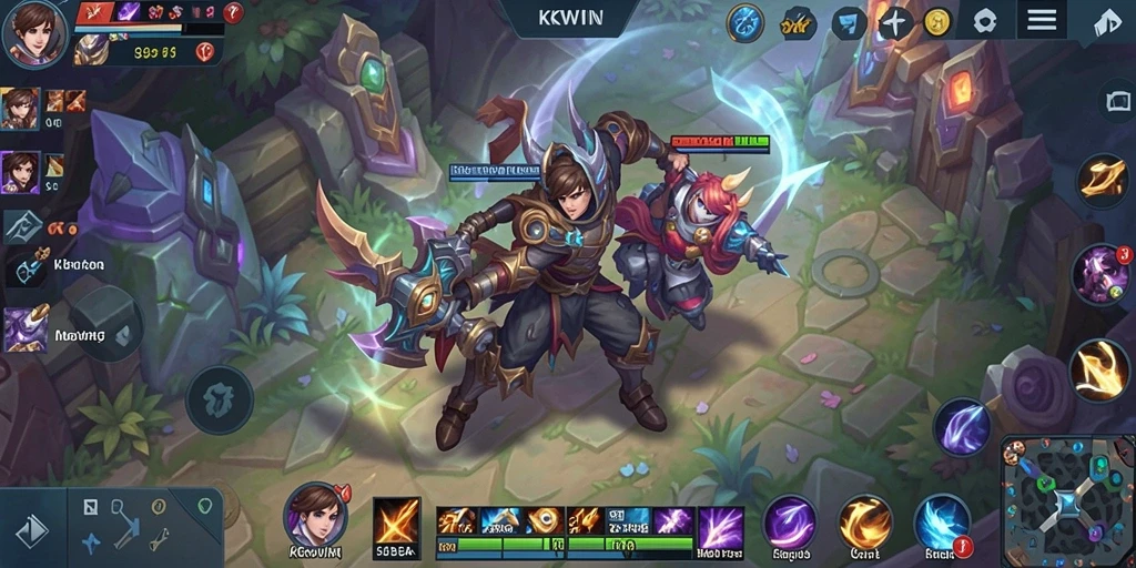 Tampilan layar permainan KKWIN dengan aksi MOBA yang seru.