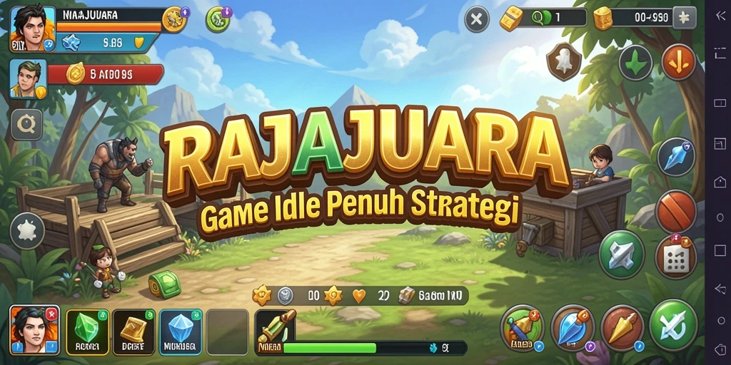 Tampilan gameplay RAJAJUARA dengan karakter yang menarik dan mekanisme Idle.